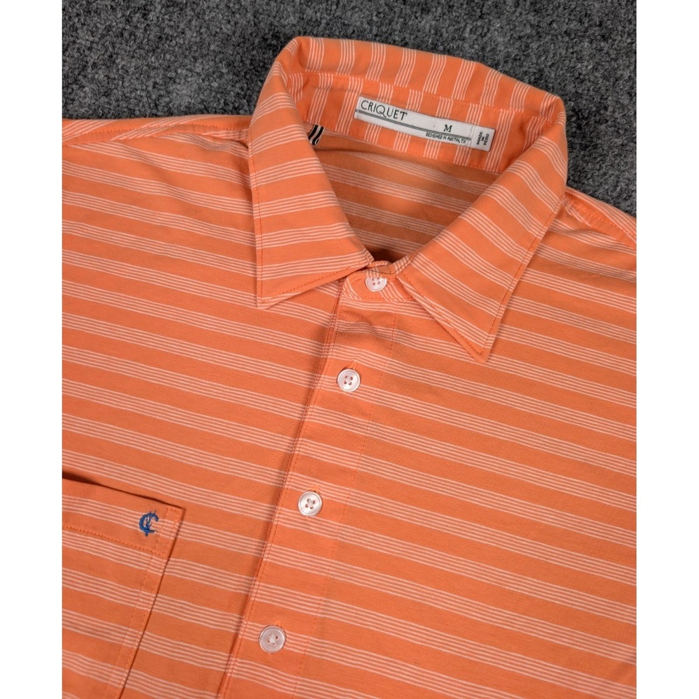 Criquet Polo Shirt‎ Mens Medium Orange Striped Performance Short Sleeve